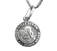 SilberSchutzengel Anhänger + Kette mit SOFORTGRAVUR + VORSCHAU: Gravur des Vornamens. „Gottes Segen Auf All Deinen Wegen“ Geburt, Taufe, Konfirmation, Kommunion, Namenstag