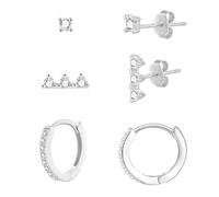 SILBERTALE 3 Paare Ohrringe Set Silber 925 Creolen Mini Zirkonia Klein Ohrstecker Mädchen Damen