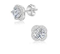 SILBERTALE Moissanite Halo Blume Ohrstecker für Damen - S925 Sterlingsilber, D-Farbe, im Labor hergestellter Rundschliff - Hypoallergener und bequemer Schmuck für den Alltag mit GRA-Zertifikat
