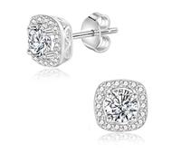 SILBERTALE Moissanite Halo Quadrat Ohrstecker für Damen - S925 Sterlingsilber, D-Farbe, im Labor hergestellter Rundschliff - Hypoallergener und bequemer Schmuck für den Alltag mit GRA-Zertifikat