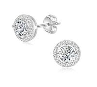 SILBERTALE Moissanite Halo Runde Ohrstecker für Damen - S925 Sterlingsilber, D-Farbe, im Labor hergestellter Rundschliff - Hypoallergener und bequemer Schmuck für den Alltag mit GRA-Zertifikat