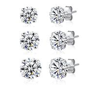 SILBERTALE Ohrringe Ohrstecker Silber 925 Damen Set für Mehrere Ohrlöcher 3er Paare mit Zirkonia 3mm-8mm