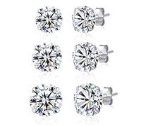 SILBERTALE Ohrringe Ohrstecker Silber 925 Damen Set für Mehrere Ohrlöcher 3er Paare mit Zirkonia 3mm-8mm