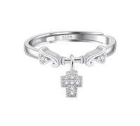 SILBERTALE Verstellbare Silberringe Damen 925 - Zirkonia Ring mit Charm Anhänger Schleife/Kleeblatt/Kreuz, Sterling Silber Ring in Gold & Silber