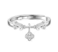 SILBERTALE Verstellbare Silberringe Damen 925 - Zirkonia Ring mit Charm Anhänger Schleife/Kleeblatt/Kreuz, Sterling Silber Ring in Gold & Silber