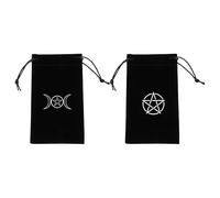 SILENRADAWN Tarotkartenbeutel Tragbare Stoffbeutel mit Pentakel Muster 2 Stück Schwarze aus Leichtem Gewebe für Tarotkartenaufbewahrung und Schmucklagerung