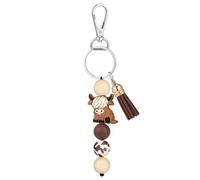 Silicone Beaded Tassels - Cow Keychain Cute Animal Bag Charm Decor | Animal Bag Charm for WomeBPA-Free Rubber Beads, Metal Clasp Ring, Essential Decoratin Men Schoolbag Backpack Tote Purse Phone