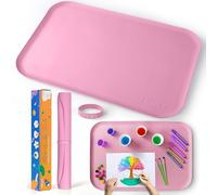 Silikonmatte Groß 60 x 40 cm, bastelunterlage kinder for Crafts, Sand Art, Painting, Resin, Handmade Jewellery, Drawing, Multi-Purpose Table Mat with Raised Edges(pink)