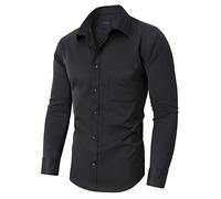siliteelon Hemd Herren Langarm Bügelfrei Schwarz Business Anzug Hemen Regular Fit Formales Hemd Schwarze Freizeithemd mit Tasche für Beerdigung Konferenz Arbeit Büro Graduierung Gedenksitzung,S