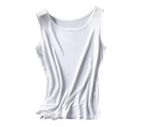 Silk Damen-Unterhemd, weiche Maulbeerseide, doppelseitig, gestrickt, Rundhalsausschnitt, niedliches Sommer-Top, lockere Passform, Sommerweste, Weiss/opulenter Garten, X-Groß
