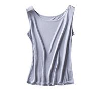 Silk Damen-Unterhemd, weiche Maulbeerseide, doppelseitig, gestrickt, Rundhalsausschnitt, niedliches Sommer-Top, lockere Passform, Sommerweste, GRAU, X-Groß