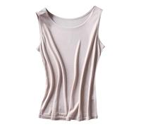 Silk Damen-Unterhemd, weiche Maulbeerseide, doppelseitig, gestrickt, Rundhalsausschnitt, niedliches Sommer-Top, lockere Passform, Sommerweste, Beige, X-Groß