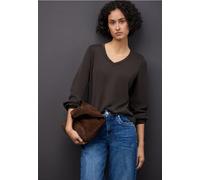 Street One Langarmshirt Silk-Look V-Ausschnitt elastischer Bund Damen Braun Größe 36