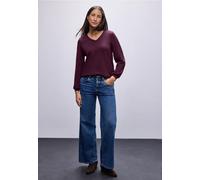 Street One Longsleeve Silk-Look – V-Ausschnitt, elastischer Bund – Lila Größe 36
