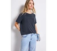 Street One Frauen Silk-Look Shirt mit Wording in Blau, Gr: 36