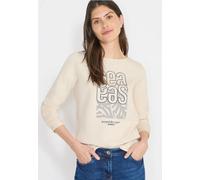 Cecil Damen Shirt Silk-Touch Stickerei Langarm U-Boot-Ausschnitt Pearl Beige Gr. L