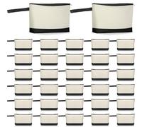 Silkfly Make-up-Tasche aus Baumwollleinen, mit Reißverschluss, 26 x 14 x 5 cm, blanko, mit Boden, Federmäppchen, Reise-Kulturbeutel für Damen, Schwarz, Beige, Minimalistisch