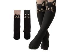 Silkglory Strumpfhose Mädchen Sportleggings für Kinder mädchen Strickstrumpfhose aus hochwertiger Baumwolle Tights mit Hoher Taille und süßem Katzenmuster,2 Stück, 5-7 Jahre