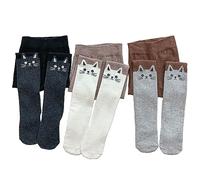 Silkglory Strumpfhosen für Mädchen, 3 Stück Baby Kleinkind Strumpfhosen mit Niedlicher Kätzchen Dekoration,Leggings Nahtlose Strümpfe Strumpfhose für Neugeborene Grau/Schwarz/Weiß 9-11 Jahre