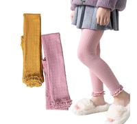 Silkglory Strumpfhosen Mädchen Nahtlose Kinder Leggings aus hautfreundlicher Baumwolle mit hervorragender Elastizität und zartem Spitzenbesatz - Strick Klassische Tights,2 Stück,8-9 Jahre