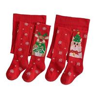 Silkglory Xmas 2 Stück Weihnachtliche Baby Mädchen Strumpfhosen, Strumpfhosen für Mädchen mit weihnachtlichen Elch und Kätzchen Dekorationen,Leggings Strümpfe Strumpfhosen Kleinkinder Rot 4-6 Jahre