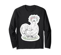 Silkie Huhn mit floralem Stirnband Bauernhoftierbesitzer niedlich Langarmshirt
