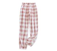 SilkTem Fleece-Thermo-Pyjama-Hose für Damen, superweiche Karierte Lounge-Hose, Damen-Winter-Pyjama, Nachtwäsche, Loungewear, Pyjama-Hose, Dicke Thermo-Jogginghose (rosa gebündeltes Bein, M)