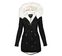 SilkTem Winterjacke Damen Schwarz Mit Fell | Weiß Teddyfell Gefütterte Winterparka Tunika Fleecejacke Elegant Schmale Outdoor-Plüschjacke Lässig Dicker Steppmantel mit Pelzkragen(Schwarz,S)