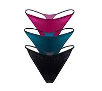 SilRiver Seidensatin-Tanga für Damen, S-XL, 3er-Set, L