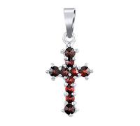 SILVEGO Damen Anhänger aus 925 Sterling Silber Kreuz mit echten Granaten