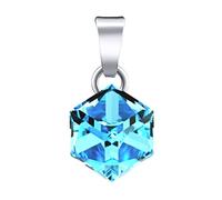 SILVEGO Damen Anhänger aus 925 Sterling Silber mit Swarovski Crystals Würfel 8 mm Farbe Aquamarin