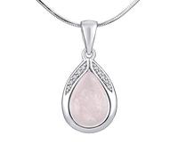 SILVEGO Damen Anhänger aus 925 Sterling Silber Tropfen mit natürlichem Rosenquarz