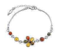 SILVEGO Damen Armband aus 925 Sterling Silber mit echtem Bernstein Blume