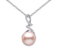 SILVEGO Damen Halskette aus 925 Sterling Silber mit echter rosa Perle und SILVEGO Brilliance Zirconia