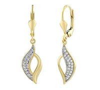 SILVEGO Damen Ohrringe aus 14 Karat 585 Gelbgold Blatt Design mit Zirkonia
