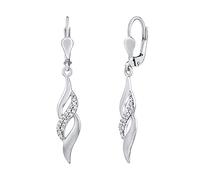 SILVEGO Damen Ohrringe aus 14 Karat 585 Weißgold mit Zirkonia Ohrhänger Design Welle