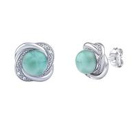 SILVEGO Damen Ohrringe aus 925 Sterling Silber Blume mit natürlichem Larimar und Brilliance Zirconia