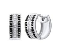 SILVEGO Damen Ohrringe aus 925 Sterling Silber breite Creolen mit schwarzen und klaren Zirkonia