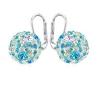 SILVEGO Damen Ohrringe aus 925 Sterling Silber Kugel mit Swarovski® Crystals Türkis Blau