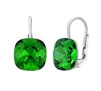 SILVEGO Damen Ohrringe aus 925 Sterling Silber mit grünem Kristall Swarovski Crystals Quadratische Ohrringe