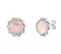 SILVEGO Damen Ohrringe aus 925 Sterling Silber mit natürlichem Rosenquarz Blumen Ohrstecker