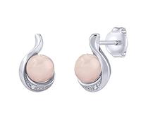 SILVEGO Damen Ohrringe aus 925 Sterling Silber mit natürlichem Rosenquarz und Brilliance Zirconia Ohrstecker