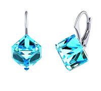 SILVEGO Damen Ohrringe aus 925 Sterling Silber mit Swarovski Crystals blaue Würfel CUBE