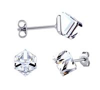 SILVEGO Damen Ohrringe aus 925 Sterling Silber mit Swarovski Crystals Würfel Ohrstecker 6 mm