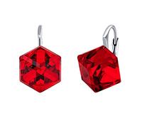 SILVEGO Damen Ohrringe aus 925 Sterling Silber mit Swarovski Crystals Würfel Rot