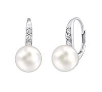 SILVEGO Damen Ohrringe aus 925 Sterling Silber mit Weißer Perle Swarovski® Crystals 8 mm
