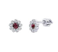 SILVEGO Damen Ohrringe aus 925 Sterling Silber Ohrstecker Blume mit rotem und klaren Zirkonia Brilliance Zirconia