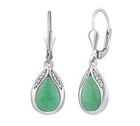 SILVEGO Damen Ohrringe aus 925 Sterling Silber Tropfen mit natürlichem grünem Jadeit