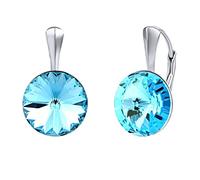 SILVEGO Damen Ohrringe mit blauem Kristall Swarovski® Aquamarine 12 mm Silber 925