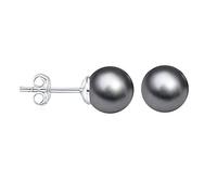 SILVEGO Damen Ohrringe aus 925 Sterling Silber mit schwarzer Perle Swarovski Crystals Ohrstecker 8 mm